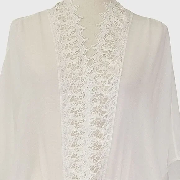Kensie White Lace Trim Cover-Up Plus Size - Picture 3 of 9